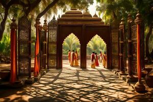 le entrée à une temple dans Inde. généré par ai photo