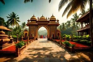 une magnifique entrée à une temple dans Inde. généré par ai photo