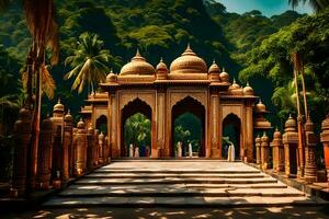 une magnifique temple dans le milieu de une jungle. généré par ai photo