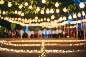 une mariage accueil avec lumières et bougies. généré par ai photo