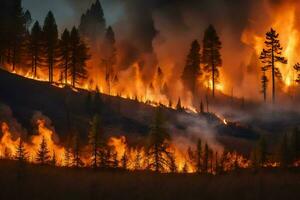 une incendies des brûlures dans le forêt. généré par ai photo