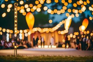 une mariage accueil avec lumières et personnes. généré par ai photo
