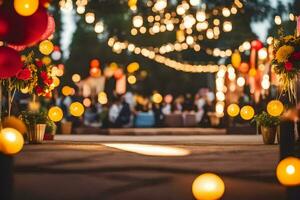 une mariage la cérémonie avec lumières et décorations. généré par ai photo