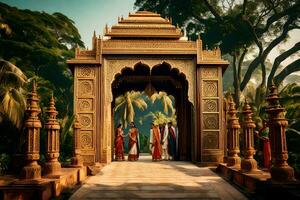 le entrée à une temple dans Inde. généré par ai photo