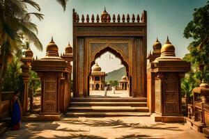 le entrée à une temple dans Inde. généré par ai photo