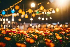 fleurs dans le jardin à nuit. généré par ai photo