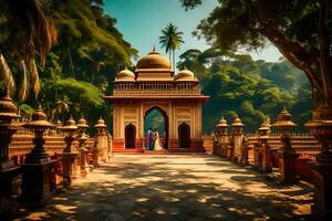 une temple dans le milieu de une forêt. généré par ai photo