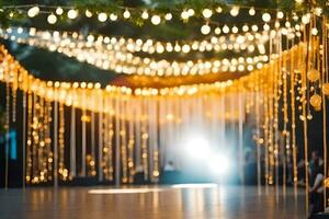 une mariage Danse sol avec lumières et décorations. généré par ai photo