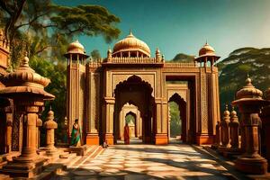 le entrée à une temple dans Inde. généré par ai photo