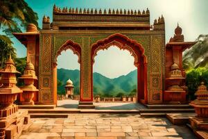 le arcade de le palais de le prince de udaïpur. généré par ai photo