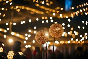 une groupe de gens sont permanent dans de face de une grand foule de lumières. généré par ai photo