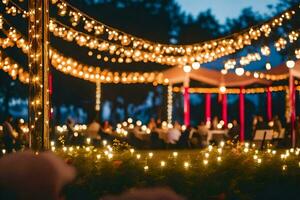 une mariage accueil avec lumières et bougies. généré par ai photo