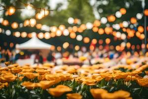 Jaune tulipes dans le parc. généré par ai photo