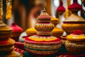 Indien mariage décor avec coloré et coloré décorations. généré par ai photo