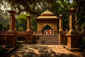 une temple dans le milieu de une forêt. généré par ai photo