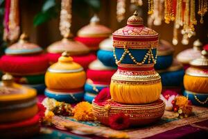 coloré Indien mariage décor. généré par ai photo