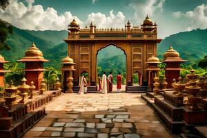 le entrée à une temple dans Inde. généré par ai photo