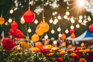 coloré fleurs et des ballons dans le Soleil. généré par ai photo