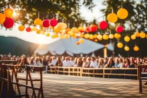 une mariage la cérémonie avec chaises et lanternes. généré par ai photo