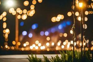 une rue lumière est allumé en haut à nuit. généré par ai photo