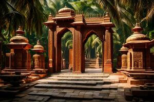 un ancien temple dans le milieu de une jungle. généré par ai photo