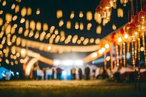 une mariage accueil avec lumières et décorations. généré par ai photo