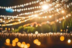 une champ de herbe et lumières à nuit. généré par ai photo