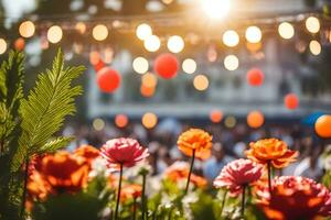 fleurs et lumières dans le jardin. généré par ai photo