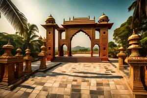 le entrée à une temple dans Inde. généré par ai photo