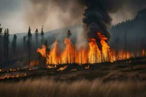 une incendies des brûlures dans le montagnes. généré par ai photo