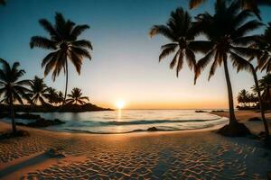 le Soleil ensembles sur le plage dans le pacifique. généré par ai photo