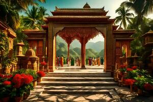 une magnifique temple dans le milieu de une tropical zone. généré par ai photo