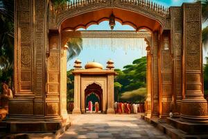 le entrée à une palais dans Inde. généré par ai photo
