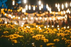 Jaune fleurs et lumières dans une champ. généré par ai photo