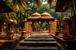 une temple dans le milieu de une jungle. généré par ai photo