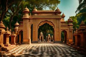 le entrée à une palais dans Inde. généré par ai photo