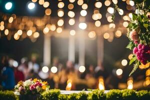 une mariage la cérémonie avec lumières et fleurs. généré par ai photo