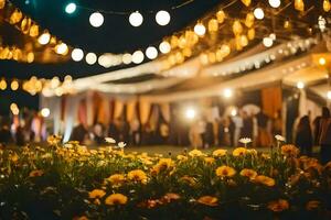 Jaune fleurs et lumières dans le nuit. généré par ai photo