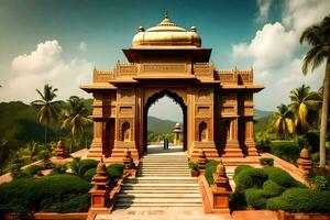 le entrée à une palais dans Inde. généré par ai photo