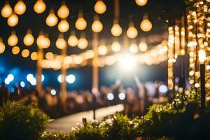 une mariage la cérémonie avec lumières et fleurs. généré par ai photo