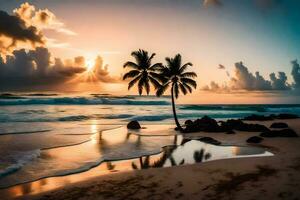 le le coucher du soleil sur le plage. généré par ai photo