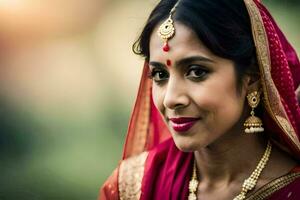 une magnifique Indien femme dans traditionnel tenue. généré par ai photo