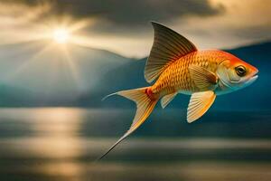 poisson rouge nager dans le l'eau. généré par ai photo