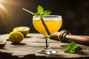 cocktail dans une verre avec citron vert et menthe. généré par ai photo