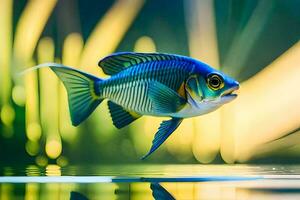 une poisson est nager dans le l'eau. généré par ai photo