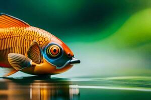 une poisson avec une gros œil est flottant sur l'eau. généré par ai photo