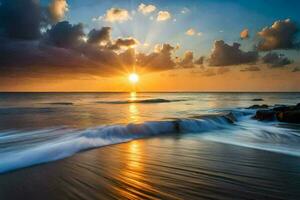 le Soleil monte plus de le océan et vagues. généré par ai photo