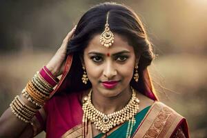 magnifique Indien femme dans traditionnel tenue. généré par ai photo
