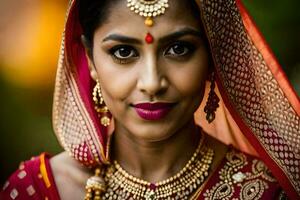 une magnifique Indien la mariée dans traditionnel tenue. généré par ai photo