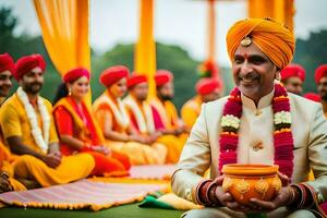 le mariage de la personne et la personne à le grandiose hôtel, Delhi. généré par ai photo